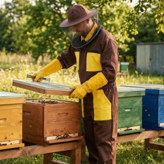 Kombinéza včelárska s klobúkom, hnedá veľ,: S-XXXL - CZ